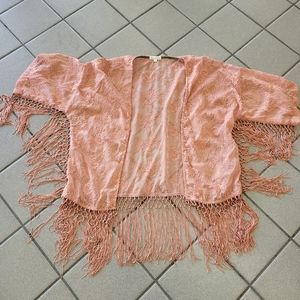 Women's Size Medium Cocon+ Jameson Sheer Cover Up Cardigan Komon Pink Fringe